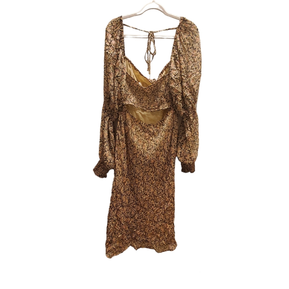 Free People Aglow Midi Dress Long Puff Sleeve Smock Open Back Large NWOT - Picture 9 of 14